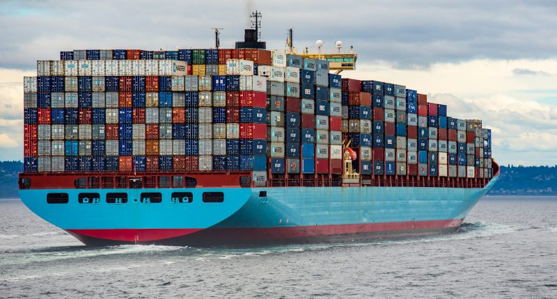 blue and red cargo ship on sea during daytime