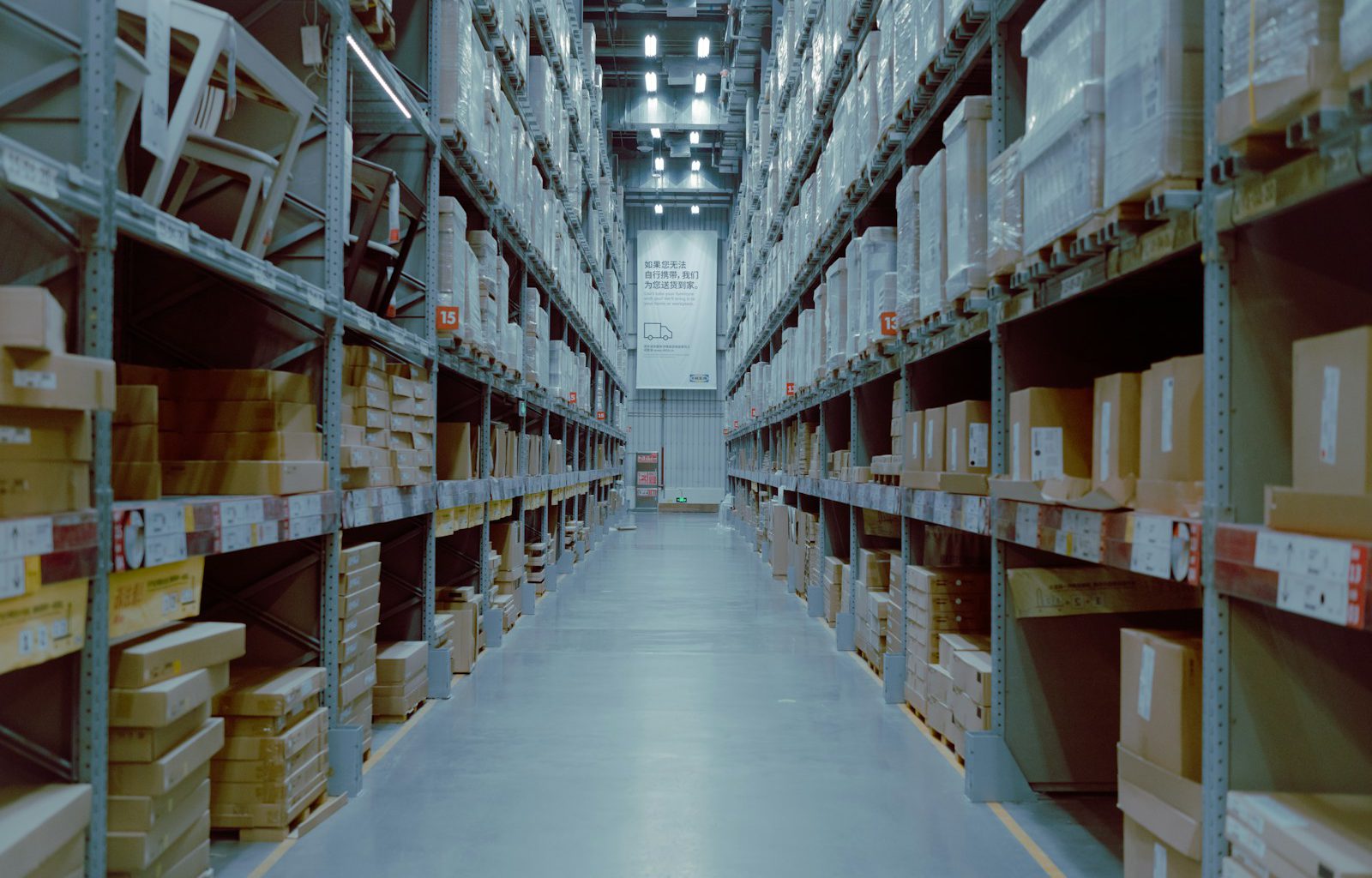 a large warehouse filled with lots of shelves